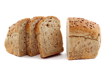 Whole meal bread with seeds isolated on white.Studio shot.