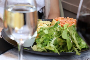 salmon tartare and salad 