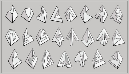 Set of 3D geometric shapes pyramid designs