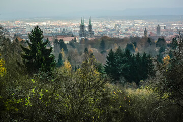 Panoramic view of Bamberg landscape with Cathedral Bamberger Dom , Upper Franconia, Bavaria, Germany. November 2014