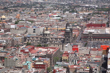 Aerial View of Mexico City with Metropolitan cathedral and Zocalo square in Mexico city, Mexico.
