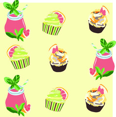 Desserts with grapefruit on a yellow backgraund