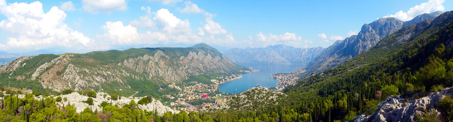 Fototapeta na wymiar Panorama Kotor and bay from the surrounding mountains