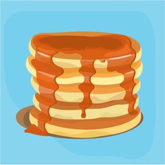 Pancakes, with  maple syrup on a light background. Sweet maple syrup flows from a stack of pancakes.Food Vector illustration. Great for menu, poster or label.	