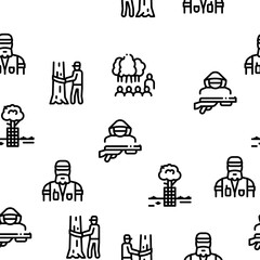 Forestry Lumberjack Seamless Pattern Vector Thin Line. Illustrations