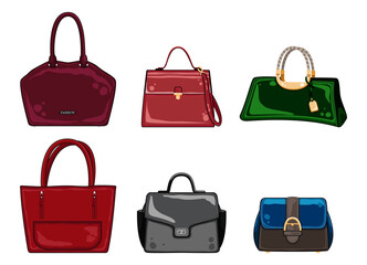 Woman color bags Designer Ladies Handbag collection. Feminine handbag for shopping, travel, vacation. 
