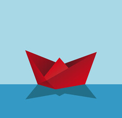 Folded paper ship with vector