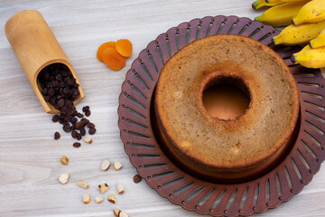 banana cake with apricot and chestnuts.