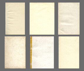 Old paper textures set. Blank old pages with rough faded surface. Perfect for background and vintage style design. Empty place for text.