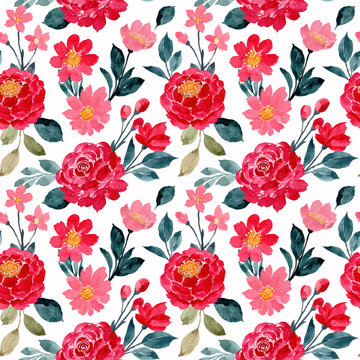 Red flower seamless pattern with watercolor for wallpaper, background, fabric, cover, fashion etc.