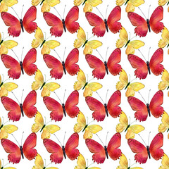 Fototapeta na wymiar Watercolor butterflies hand drawn seamless pattern.