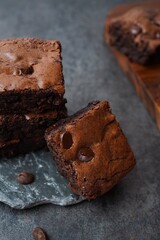 Homemade chewy fudge chocolate brownies, selective focus