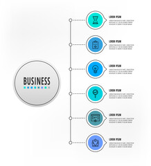 Infographics circles with 6 steps, icons. Flatline vector template. Can be used for six diagrams, business, web, flowchart, info graph, timeline, content, levels, chart. Data visualization.