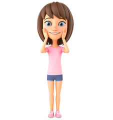 3d rendering. Girl in a hat surprised surprise. Illustration for advertising.