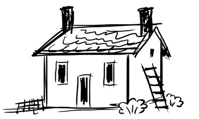 Vector doodle line house with ladder