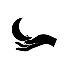 hand holding a moon icon, silhouette style
