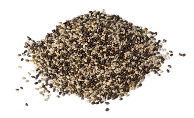 Heap of chia seeds isolated on white