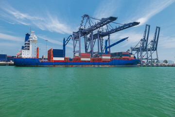 cargo ship unloaded in port.