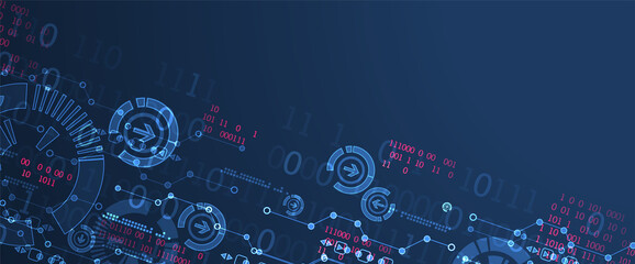 Abstract technology concept. Circuit board, high computer color background. Vector illustration with space for content, web - template, business tech presentation.