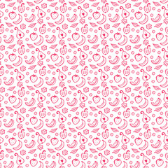 Food Vector Background. Hand Drawn Doodle Fruits and Berries Seamless pattern