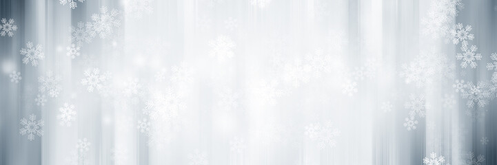 wide white and gray Christmas light with snowflake bokeh background, Winter backdrop wallpaper.