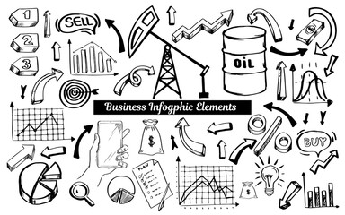 Business infographic isolated elements. Hand drawn doodle set. Suitable for business charts, cards, banners and professional design.