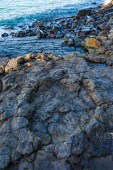 Largest ichnites of sauropod dinosaurs, La Griega Beach, Lastres - Llastres Village, Colunga Council, Asturias, Spain, Europe © JUAN CARLOS MUNOZ
