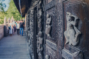 Group of tourists come to visit and take photographys at Shwe Nan Daw Kyaung (Golden Palace...
