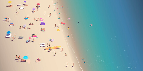 People relax on the sandy beach. Resort. Hand drawn sketch. Vector illustration.