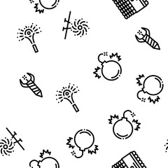 Firework Pyrotechnic Seamless Pattern Vector Thin Line. Illustrations