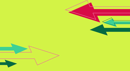 Green banner with red arrows. Trendy illustration of economy concept