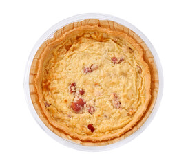 packaged quiche in a studio setting, isolated on white