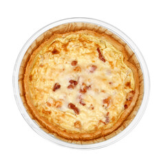 Various types of quiches in a studio setting, isolated on white