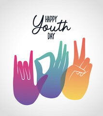 multicolored gradient hands of happy youth day design, Young holiday and friendship theme Vector illustration