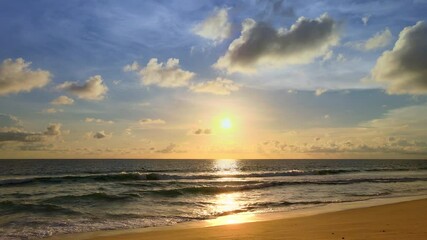 4K Phuket Thailand beautiful tropical beach with sunset sky. Beautiful Phuket beach is famous tourist destination at Andaman sea summer concept. New normal after covid-19 - Powered by Adobe