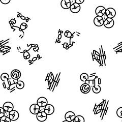 Drone Fly Quadrocopter Seamless Pattern Vector Thin Line. Illustrations