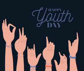 Obraz premium hands up of happy youth day design, Young holiday and friendship theme Vector illustration