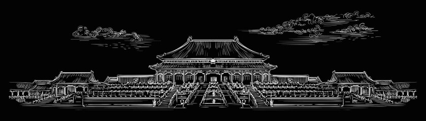 Black China hand drawing landmark 10