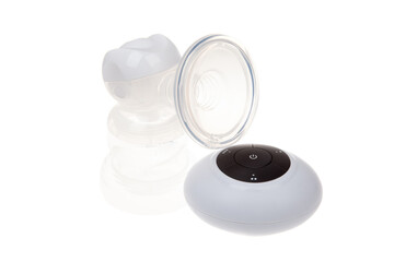 New electric breast pump kit, isolated on white. For Breast feeding