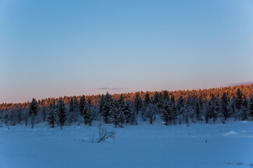Winter sunset in Nuorgam, Lapland, Finland