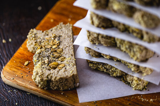 slices of healthy homemade bread, vegan bread without animal products or glutem