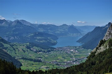 Fototapeta na wymiar Big Mythen mountains view in Switzerland in canton Schwyz 