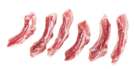 Sliced raw pork ribs on a white background, isolate