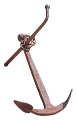 Old rusty anchor on a white