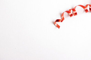 Red ribbon for gift wrapping. Decor for the holidays.