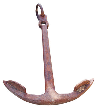 Old rusty anchor on a white