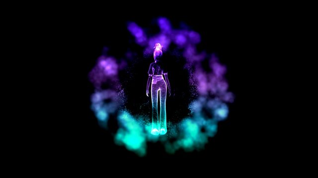Beautiful Illustration of a girl inside a energy sphere with black background