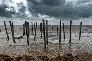 Flooded beach in stormy weather, Hjerting Esbjerg, Denmark