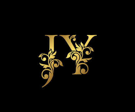 Golden JY, J and Y Luxury Logo Icon, Vintage Gold  Initials Mark Design. Elegant luxury gold color on black background
