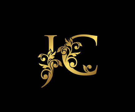 Golden JC, J and C Luxury Logo Icon, Vintage Gold  Initials Mark Design. Elegant luxury gold color on black background